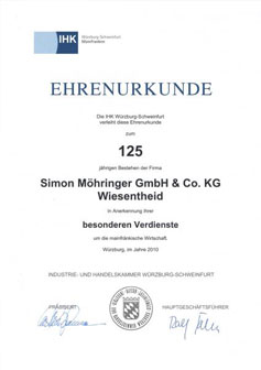 Ehrenurkunde der Handwerkskammer 2010